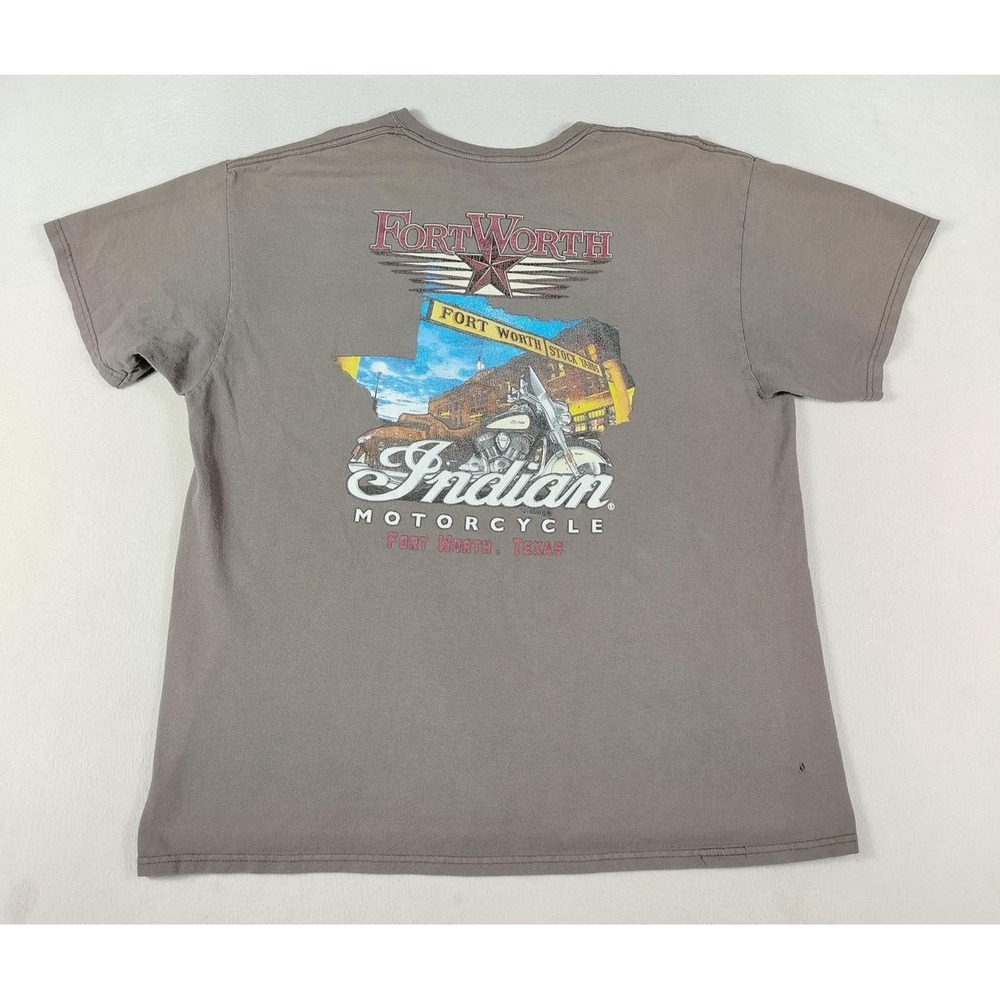 Indian‎ Motorcycle Shirt Mens XL Gray Fort Worth Texas Biker Graphic Faded Moto